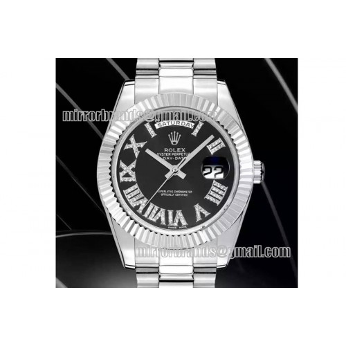 Rolex DayDate 41mm SS/SS Pres Black Roman Num Asia 3255