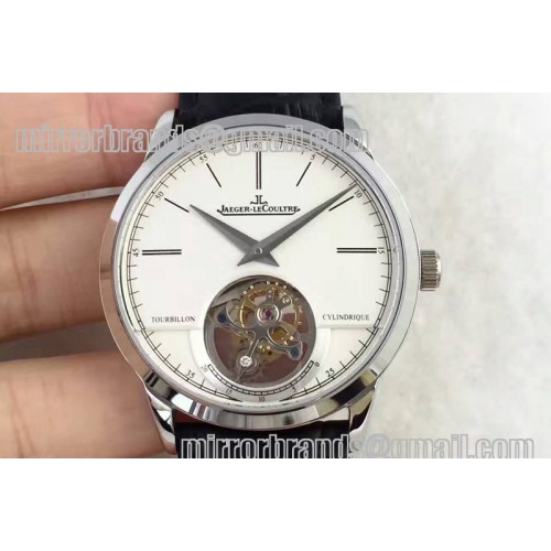 Jaeger-LeCoultre Master Tourbillon SS TF Best Edition White Dial on Black Leather Strap