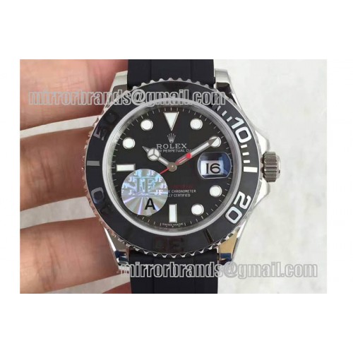 Rolex YachtMaster 116655 SS/RU Cer Bez Black JF A2836