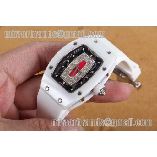 Richard Mille RM007 Bling Bling Limited Edition White Ceramic/Red/RU Asian 21J Decorated Richard Mille RM007 Bling Bling Limited Edition White Ceramic/Red/RU Asian 21J Decorated