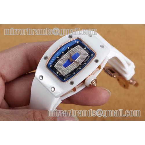 Richard Mille RM007 Bling Bling Limited Edition White Ceramic/Blue/RU Asian 21J Decorated Richard Mille RM007 Bling Bling Limited Edition White Ceramic/Blue/RU Asian 21J Decorated