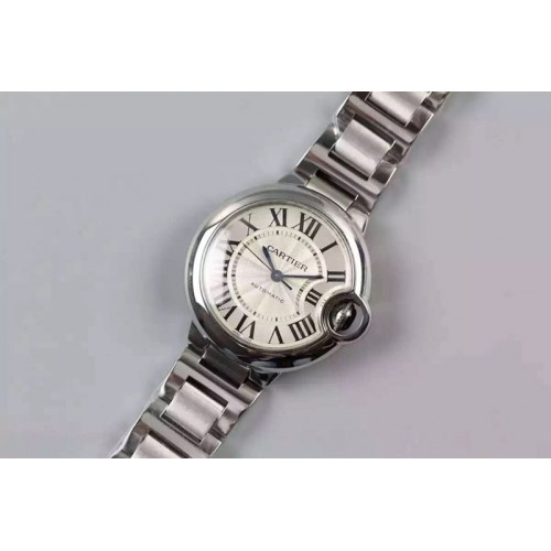 Cartier Ballon Bleu 33mm SS Silver Textured Dial on SS Bracelet ETA2671