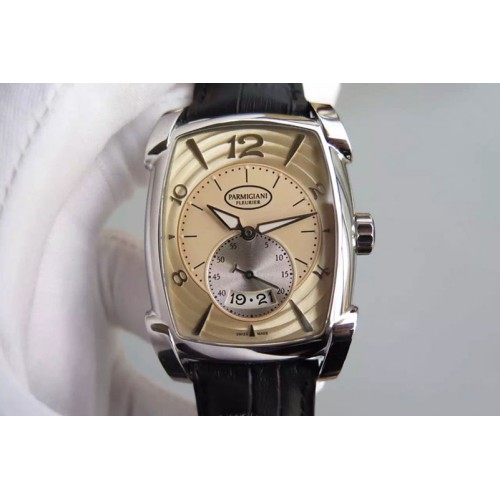 Parmigiani Fleurier Kalpa Grande SS Cream Textured Dial on Black Leather Strap A331