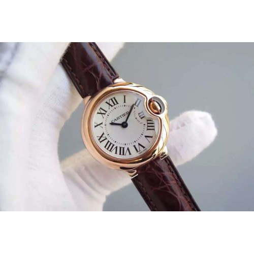 Cartier Ballon Bleu 28.5mm Ladies RG White Dial on Black/Pink/Deep Pink/Brown/Blue  Leather Strap Ronda Quartz