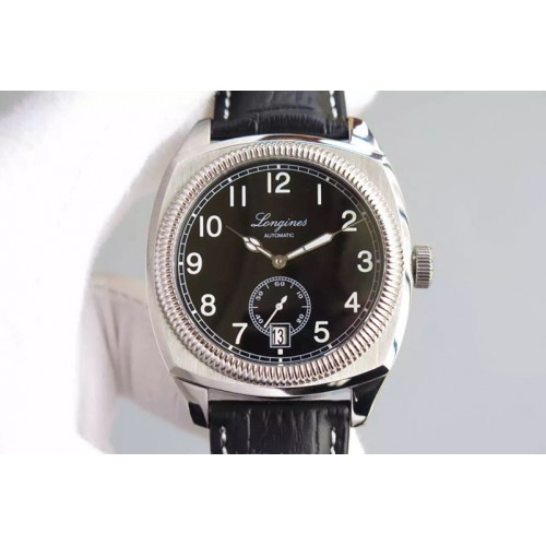 Longines Heritage 1935 SS Black Dial on Black Leather Strap A23J
