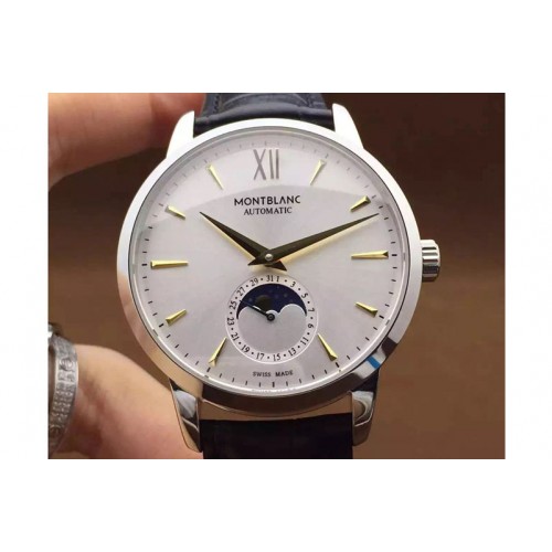 Montblanc Meisterstuck Heritage Moonstruck Silver Dial Yellow Gold Marker Black Leather MB29.14