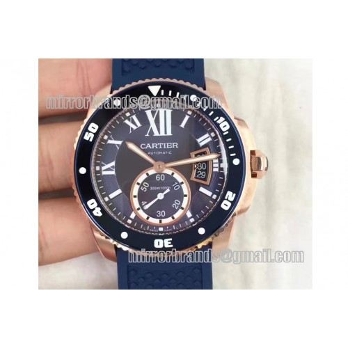 Calibre De Cartier Diver Blue RG TF 1:1 Best Edition on Blue Rubber Strap A23J