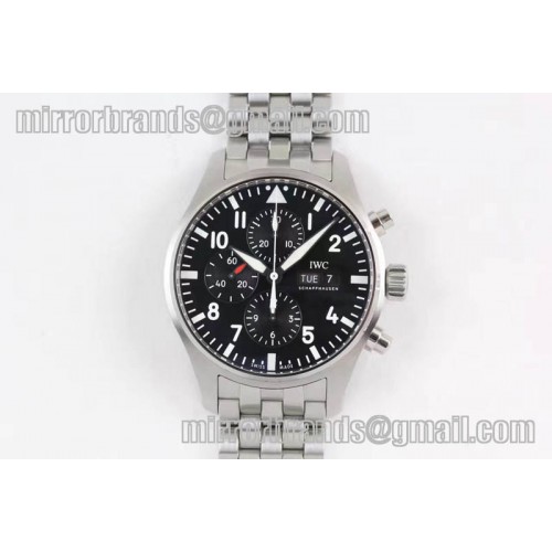 IWC Pilot Chrono 2016 IW377710 ZF 1:1 Best Edition Black Dial on SS Bracelet A7750 V2 IWC Pilot Chrono 2016 IW377710 ZF 1:1 Best Edition Black Dial on SS Bracelet A7750 V2