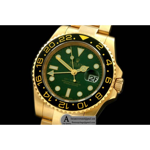 Rolex 116718 GMT Master Yellow Gold/Yellow Gold 2008 GMT Green Asian 2813 Replica Watches