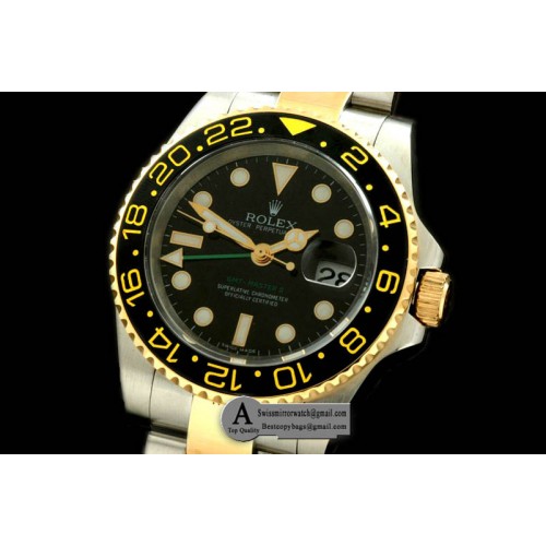 Rolex 116713LN GMT Master SS/Yellow Gold 2008 GMT TT Black Asian 2813 Replica Watches