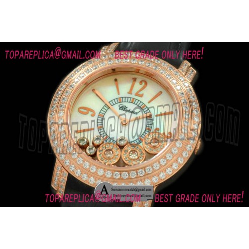 Chopard Happy Sports Ladies Rose Gold Leather White Swiss Quartz Replica Watches