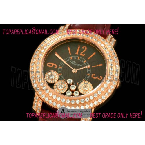 Chopard Happy Sports Ladies Rose Gold Leather Grey Swiss Quartz Replica Watches