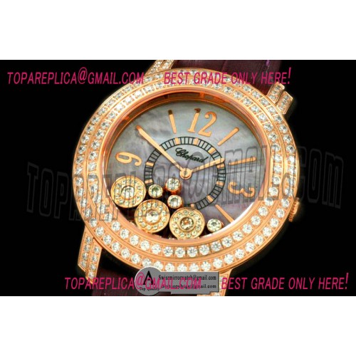 Chopard Happy Sports Ladies Rose Gold Leather MOP White Swiss Quartz Replica Watches