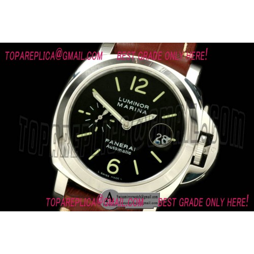 Panerai Luminor Marina Automatic 44mm Pam 104N SS Leather Black A7750 Replica Watches