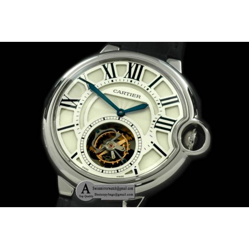 Cartier  Ballon de Cartier XL 47mm Tourbillon SS/Leather White F-Tourbi Replica Watches