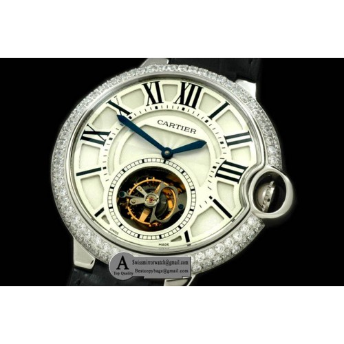 Cartier Ballon de Cartier XL 47mm Tourbillon SS/Leather White F-Tourbi Replica Watches