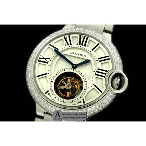 Cartier Ballon de Cartier XL Tourbillon SS/SS White F-Tourbi Replica Watches