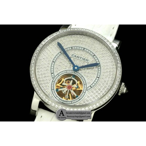 Cartier Ronde de Cartier Tourbillon SS Leather White Asian 2813 Replica Watches