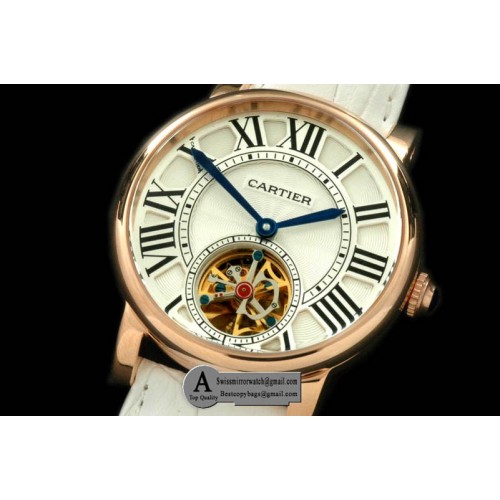Cartier Ronde de Cartier Tourbillon Rose Gold Leather White Asian 2813 Replica Watches
