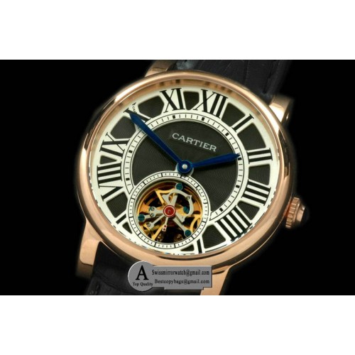 Cartier Ronde de Cartier Tourbillon Rose Gold Leather Black Asian 2813 Replica Watches