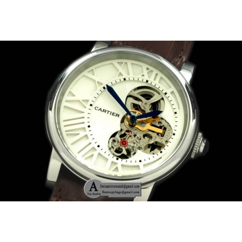 Cartier Ronde De Cartier Tourbillon SS Leather White Asian 2813 Replica Watches