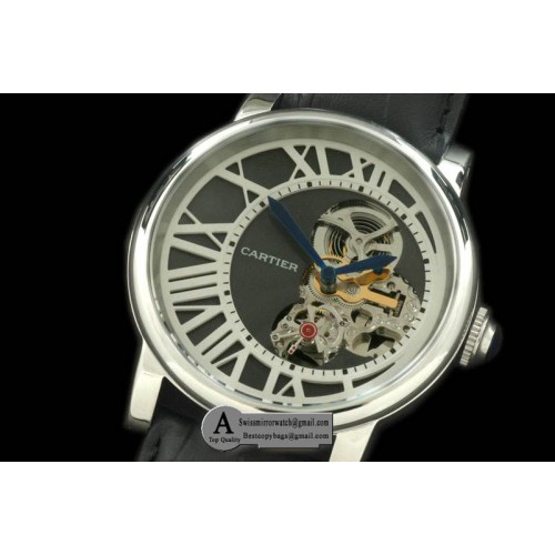 Cartier Ronde De Cartier Tourbillon SS Leather Black Asian 2813 Replica Watches