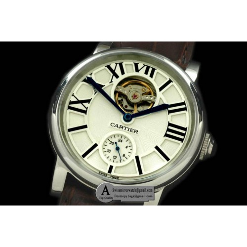 Cartier Ronde De Cartier Tourbillon SS Leather White Asian 2813 Replica Watches