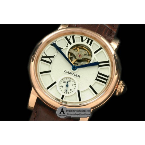 Cartier Ronde De Cartier Tourbillon Rose Gold Leather White Asian 2813 Replica Watches