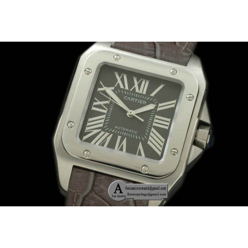 Cartier Santos 100 Men SS Leather Black Asian Eta 2824-2 Replica Watches