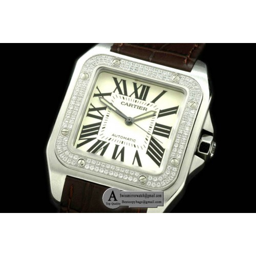 Cartier Santos 100 Men SS/Leather White Swiss Eta 2892 Orig Replica Watches