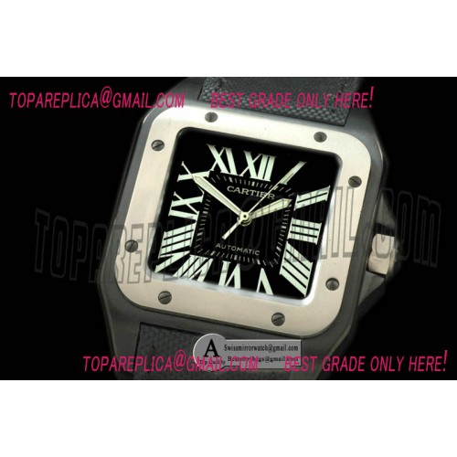 Cartier W2020010 Santos 100 Mid DLC Titanium Nylon Black Swiss Eta 2892 Orig Replica Watches