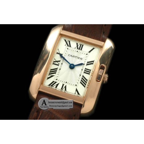 Cartier Tank Anglaise Rose Gold Leather White Jap Quartz Replica Watches