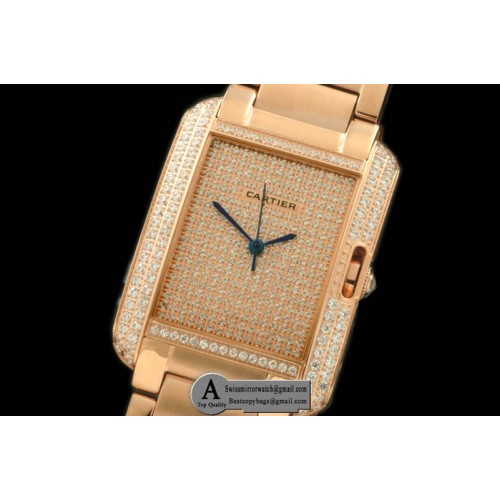 Cartier Tank Anglaise Midsize Rose Gold Rose Gold Diamond Jap Quartz Replica Watches