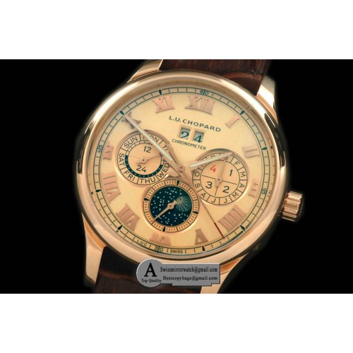 Chopard LUC Big Date Chronograph Rose Gold Leather Rose Gold Asia 2813 Replica Watches Chopard LUC Big Date Chronograph Rose Gold Leather Rose Gold Asia 2813 Replica Watches