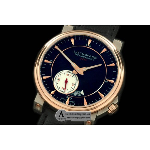 Chopard LUC 8Hz Rose Gold Leather Black Asia 2813 Replica Watches