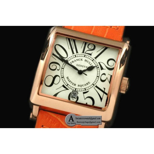 Franck Muller Men Master Square Rose Gold Leather White Jap Quartz