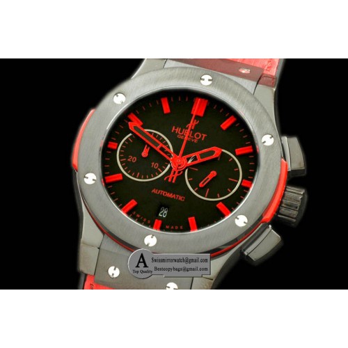 Hublot Classic Fusion Chrono V2 521.CM.1110.LR PVD Leather All Black Red A 7750 Replica Watches