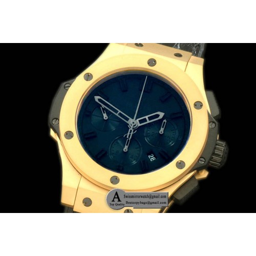 Hublot Cermet All Black Bang Yellow Gold Leather A-7750 Replica Watches