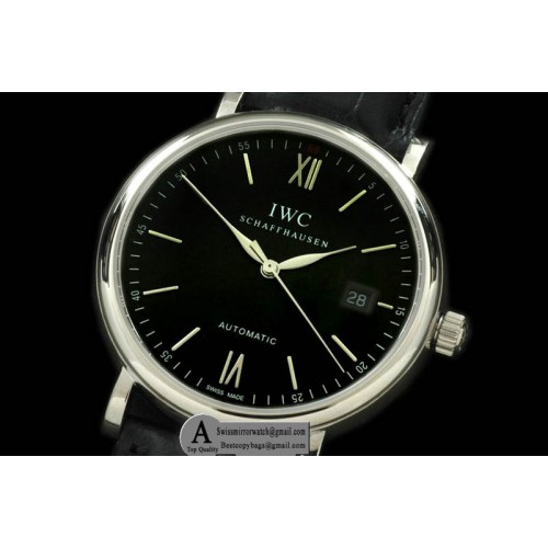IWC Portofino Automatic SS Leather Black Asia 2892 Replica Watches