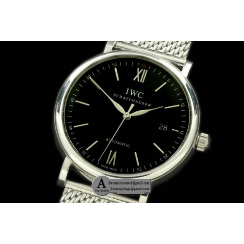IWC Portofino Automatic SS Mesh Black Asia 2892 Replica Watches