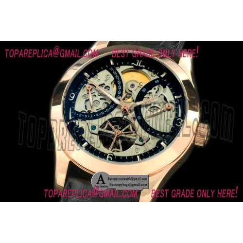 Jaeger Le Coultre Retrogating Date Reserve Tourbillon Rose Gold Leather Black Asian 281 Replica Watches