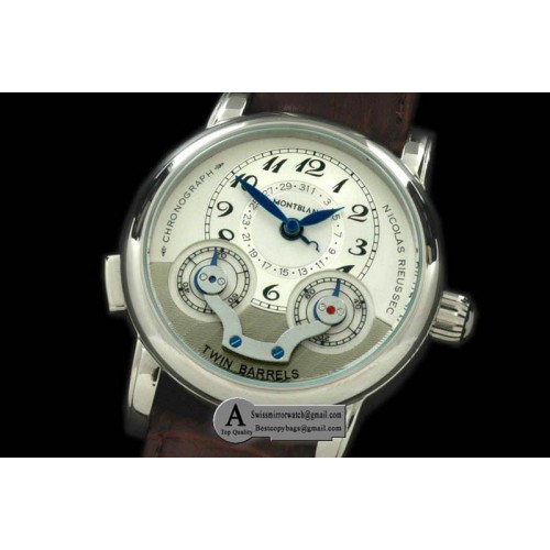 Mont Blanc Nicolas Rieussec SS Leather White Asian 2813 Mod 23J Replica Watches