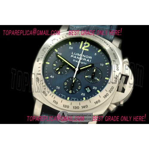 Panerai Pam 326 Daylight Chrono Titanium Leather Blue Asian 7753 Replica Watches