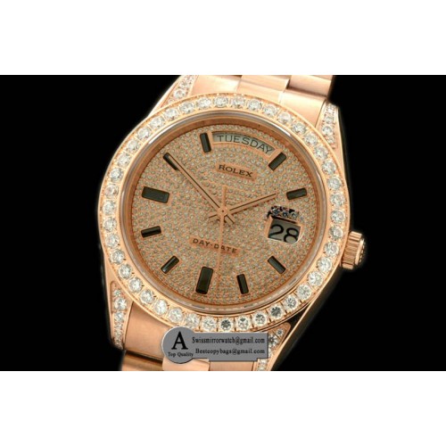 Rolex Rose Gold Pres Diam Bezel Diamond/Ruby Dial Swiss Eta 2836 Replica Watches