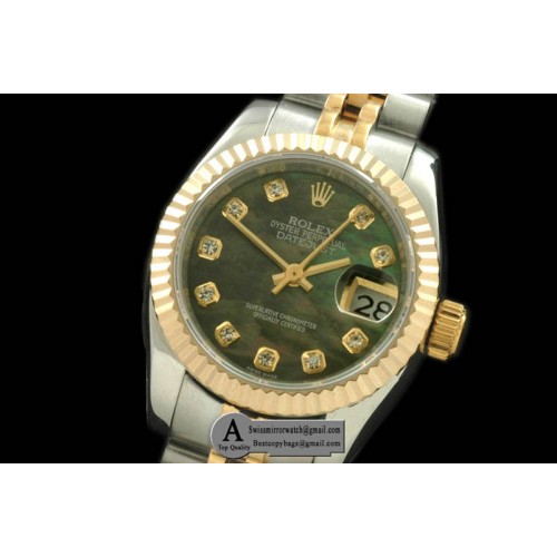 Rolex SS Yellow Gold Jubilee MOP Green Diamond Swiss Eta 2671-2 Replica Watches
