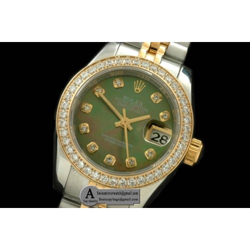 Rolex SS/Yellow Gold Jubilee MOP Green Diamond Swiss Eta 2671-2 Replica Watches