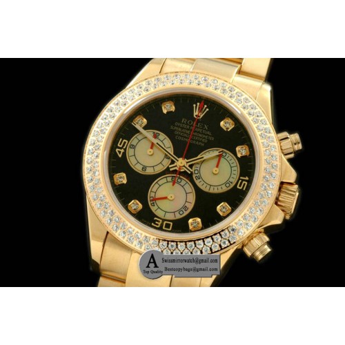 Rolex Daytona 2011 Yellow Gold Diamond Yellow Gold Black White Diamond A 7750 Sec@6 28800 Replica Watches