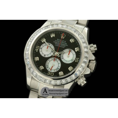 Rolex Daytona 2011 SS SQ Diamond SS Black White Diamond A 7750 Sec 6 28800 Replica Watches