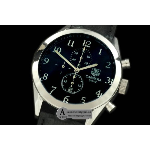 Tag Heuer Carrera Vintage SS/Leather Black Jap Qtz Replica Watches