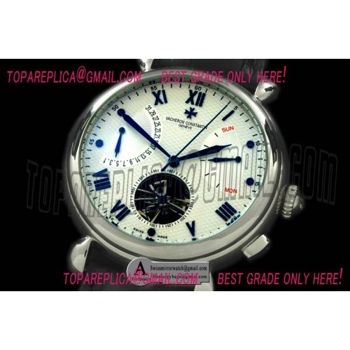 Vacheron Constantin Malte Calendar Reserve Tourbillon SS Leather White Asian Auto Replica Watches